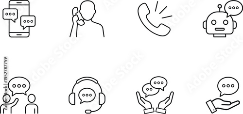 Customer support communication icons phone robot chat interaction symbols