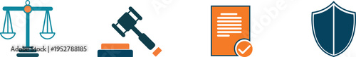 Law justice icons scales gavel document shield legal symbols