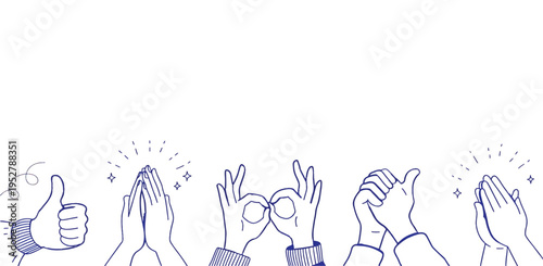 hands and gestures, hand drawn illustration, poster, logo, print design template, business cooperation and teamwork concept.Vector simple linear