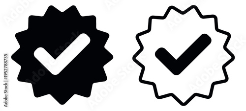 Graphic checkmark badge set featuring solid and outline verified symbols for approval