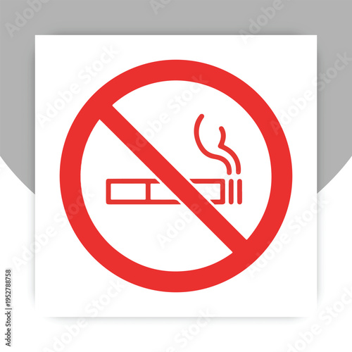 Isolated No Smoking Sign Icon – Red Prohibition Symbol with Cigarette, Smoke Free Area Warning Illustration