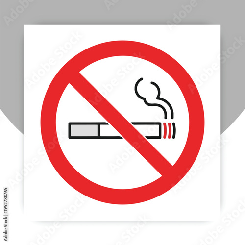 Isolated No Smoking Sign Icon – Red Prohibition Symbol with Cigarette, Smoke Free Area Warning Illustration
