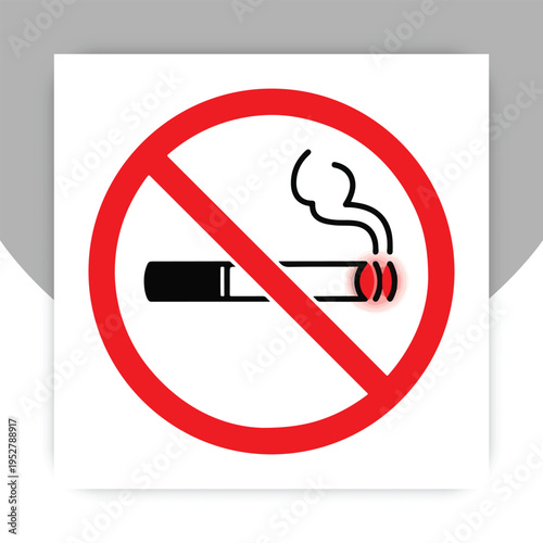Isolated No Smoking Sign Icon – Red Prohibition Symbol with Cigarette, Smoke Free Area Warning Illustration