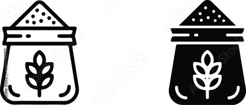 Set of two flour bag icons in line and solid style with wheat symbol minimalist baking vector