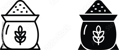 Set of two flour bag icons in line and solid style with wheat symbol minimalist baking vector