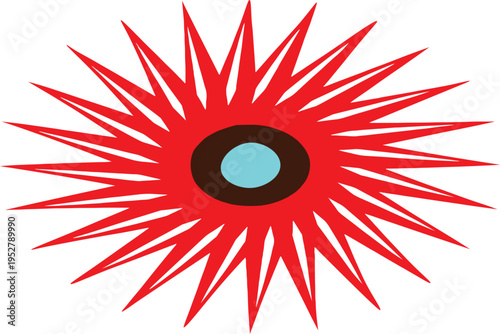 A powerful abstract red burst design featuring sharp radial spikes and a bold central oval, perfect for modern branding, posters, and digital marketing visuals.