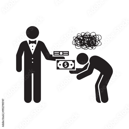 Vector Icon of a Rich Businessman Paying Money to a Sad Worker
