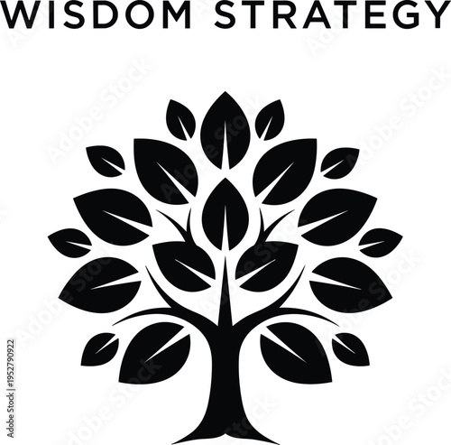 Wisdom strategy concept tree silhouette with leaves symbolizing growth knowledge success leadership planning business idea vector illustration isolated background