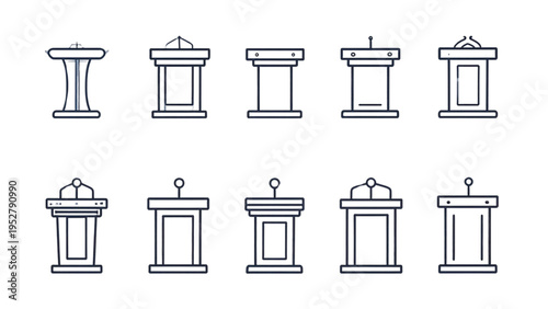 Podium and Lectern Outline Icon Set Public Speaking Vector