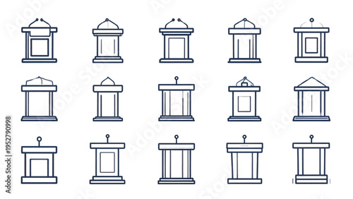 Podium and Lectern Outline Icon Set Public Speaking Vector