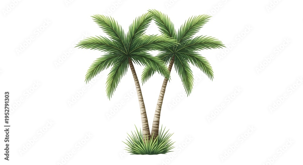 Obraz premium Two palm trees standing together in a tropical setting