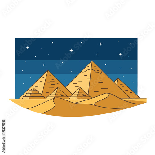Ancient Egyptian Pyramids Under Starry Night Sky.