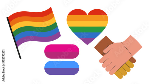 Colorful symbols representing equality and inclusivity.