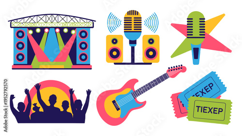 Collection of Vibrant Concert Elements Illustrations.