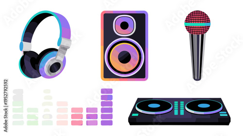 Colorful music accessories illustration for entertainment.