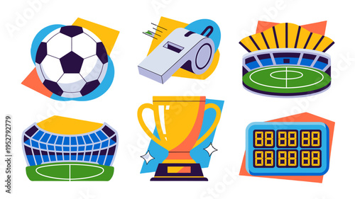 Football related objects illustration in bright colors. 
