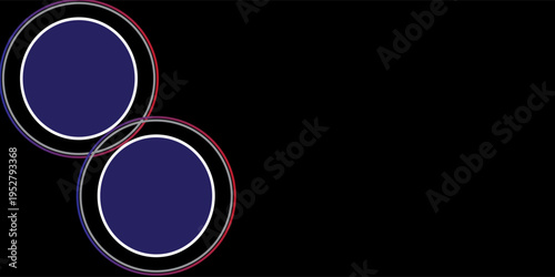 Modern abstract background featuring a minimalist central dark blue circle surrounded by glowing white and multi-colored orbital rings on a solid black backdrop. eps10