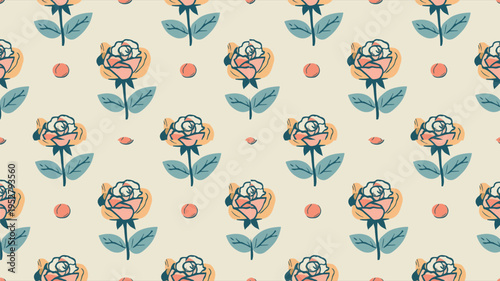 Vector template pattern of a stylized rose flower with a modern flat design style, featuring bold lines, solid colors, and abstracted floral elements, set against a clean and minimalist