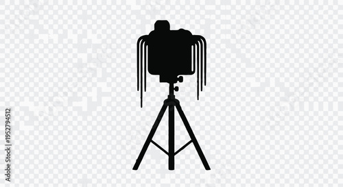 Camera mounted on a tripod captures professional photography sessions for studio projects or artistic documentation while providing clean copy space.