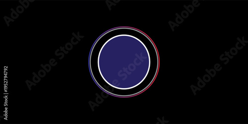 Modern abstract background featuring a minimalist central dark blue circle surrounded by glowing white and multi-colored orbital rings on a solid black backdrop.