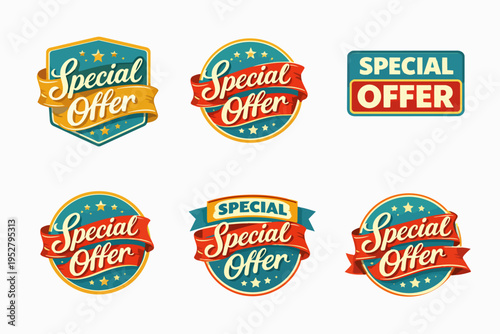 Special offer badges and labels collection offering discount promotion and sale