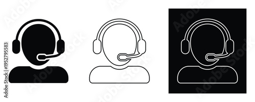 Customer service icons with headset and microphone on white background