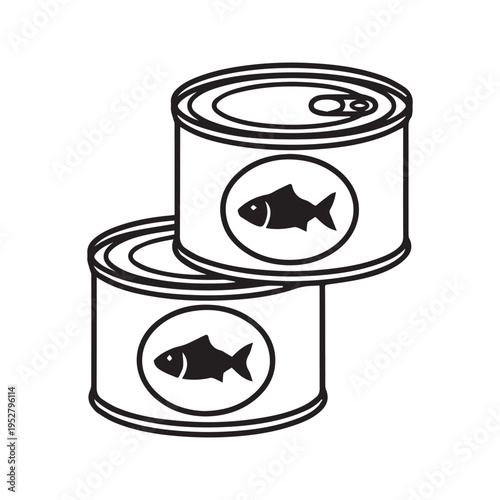 Minimalist Line Art Icon of Canned Fish Tuna Tins