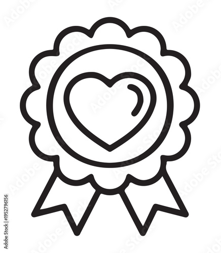 Heart Ribbon Badge Isolated on White Background