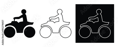 ATV rider icons in black, White and outlined on dark background for design use