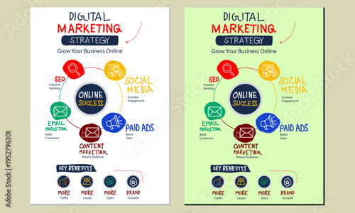 Digital Marketing Strategy Infographic for Online Business Growth, modern infographic template