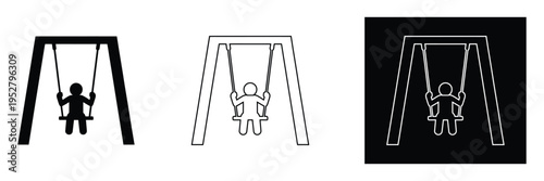 Three different swing icons with a person on a swing in various design styles