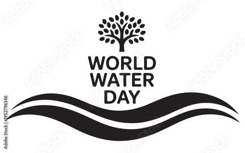 World Water Day Logo with Tree and Wavy Lines on White Vector on a White Background