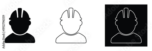 Three different style icons of a person wearing a hard hat for construction or industrial use