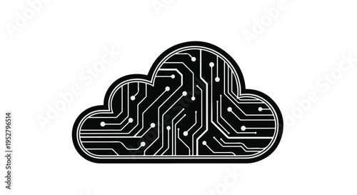 Cloud computing concept visualized as an electronic circuit board shaped like a storage cloud.