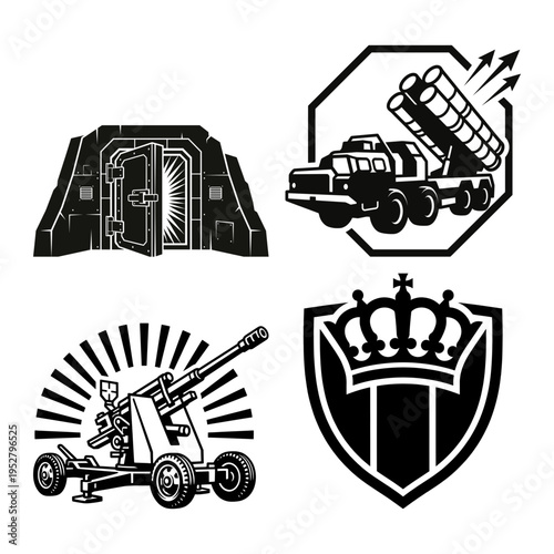 Fortress Missile Artillery and Royal Shield Icon Bundle