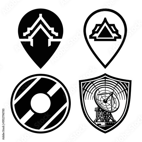 Radar Base Location and Defense Shield Icon Bundle