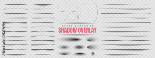 Transparent soft overlay paper shadow or border effect. Divider line, square, rectangle, round and oval shade. Realistic page separation or web element. Frame, flyer, banner, poster or notebook shadow