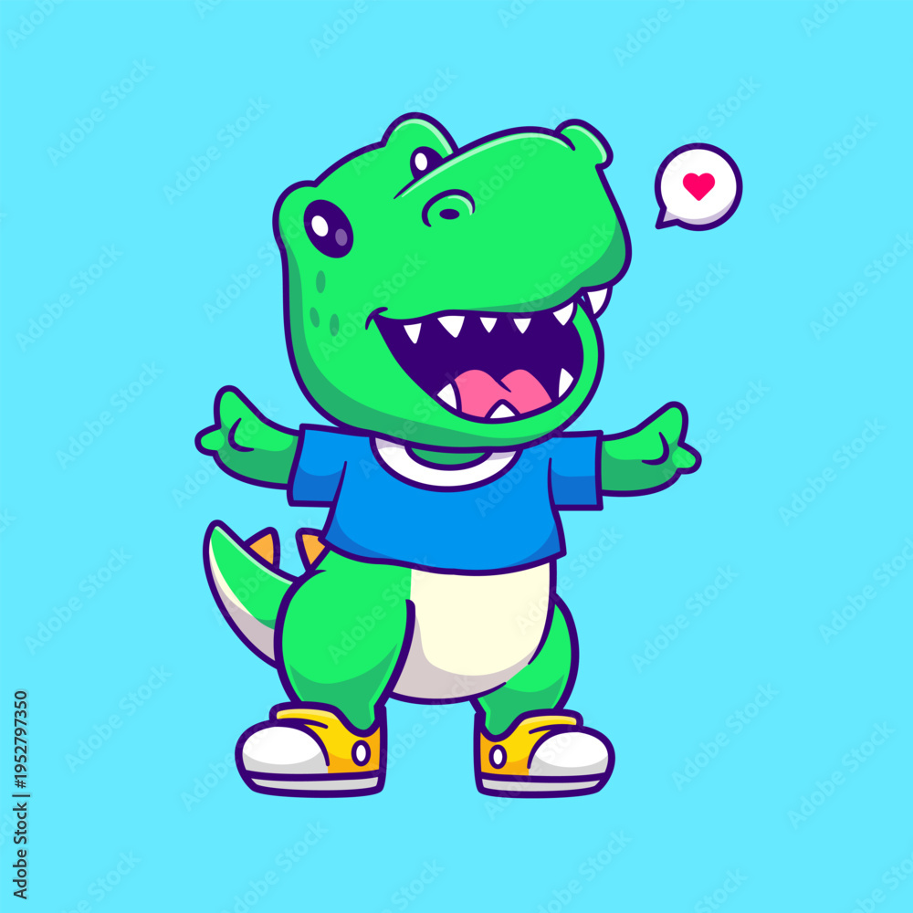Obraz premium Cute Dinosaur Kid Standing Cartoon
