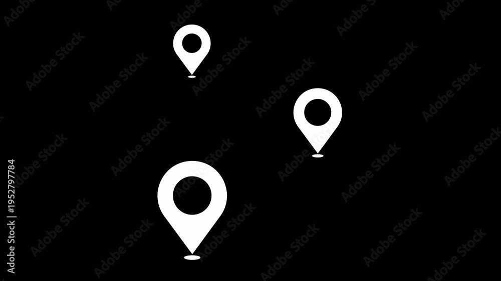 Three Point GPS Map Animation with Location Pins and Connecting Dashed ...