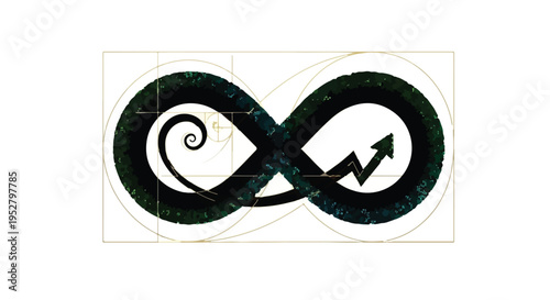 Infinity symbol featuring an upward trending arrow represents continuous business growth and success.