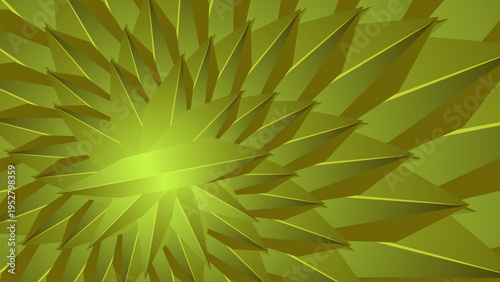 Abstract geometric pattern radiates outward from a yellow center. Sharp, angular shapes create a dynamic, modern illusion. Soft neutral tones evoke calm, futuristic, or minimalist vibes