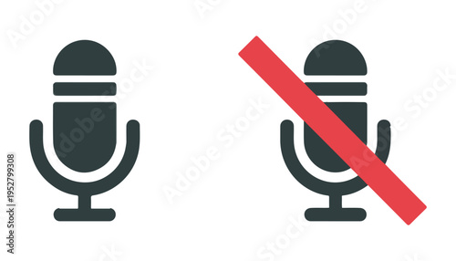 Classic microphone icons with active and inactive states featuring thick red line for audio privacy functions