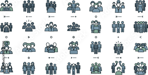 People Groups and Teamwork Icons Collection with Community, Collaboration, Leadership and Social Interaction Elements