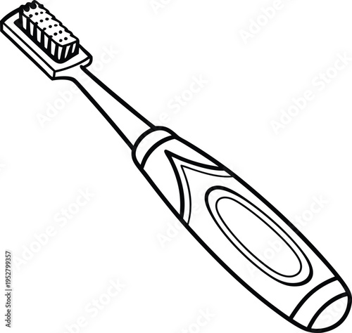 Simple black and white line art vector illustration of a single toothbrush, ideal for dental hygiene concepts, coloring pages, or health-related designs.