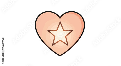 Cute Heart with Star Inside, Simple Illustration, Isolated on White Background