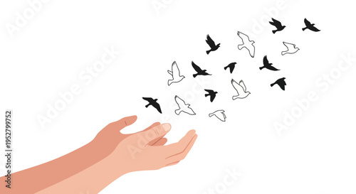 Hands Releasing Birds Into The Sky, Freedom Concept