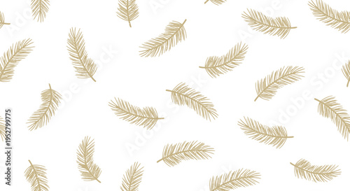 Seamless pattern with hand drawn golden feathers on white background for textile and wallpaper design projects elegant bird plumage texture illustration