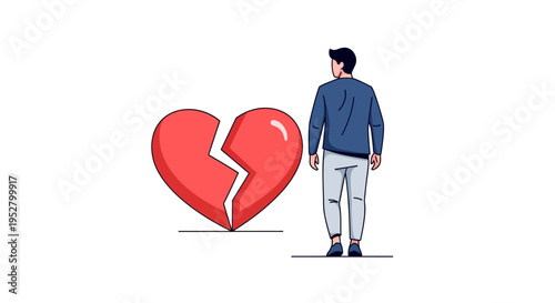 Man Walking Away from Broken Heart Symbol, Sadness, Relationship End, Loneliness
