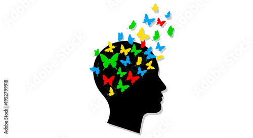 Mind Full of Ideas: Butterflies Emerge from Silhouette Head