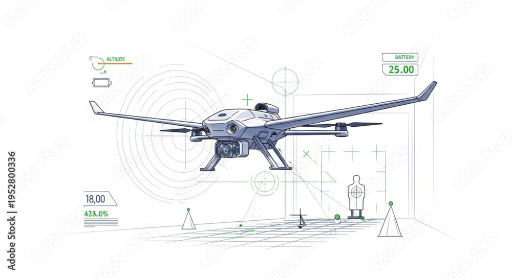 Fototapeta premium Detailed blueprint of a modern unmanned aerial vehicle showcasing its design.